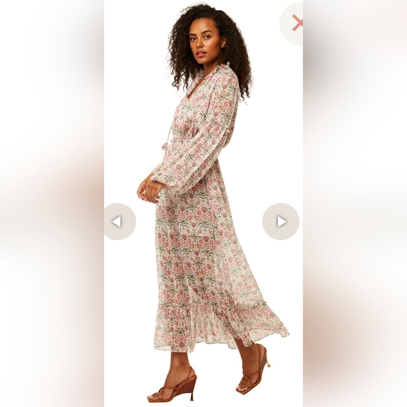 Misa Los Angeles Patterned Maxi Dress - Pink and Cream Size M - Picture 3 of 6